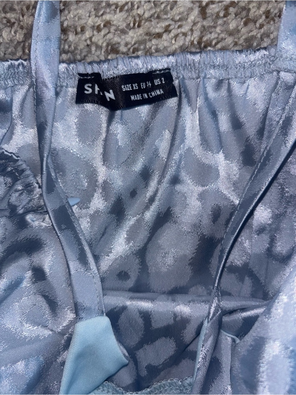 Blue Satin Leopard Print Mini Dress | Y2K Coquette Tie Strap Slip Dress XS - Picture 3 of 4